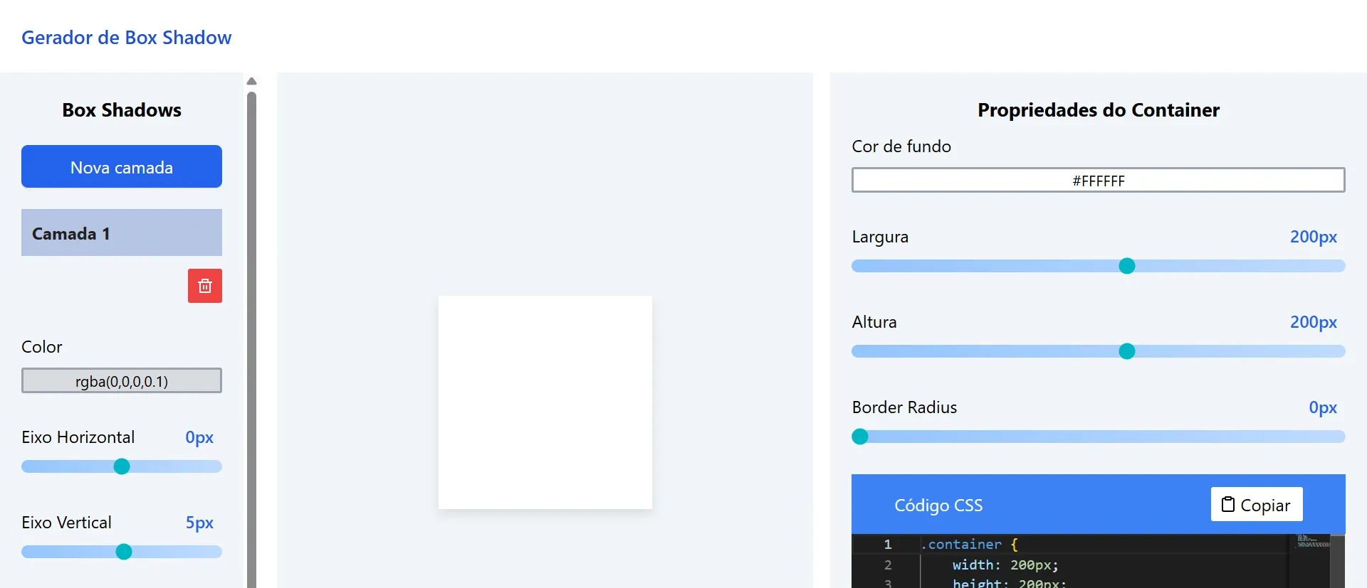 Imagem do projeto Box Shadow Generator